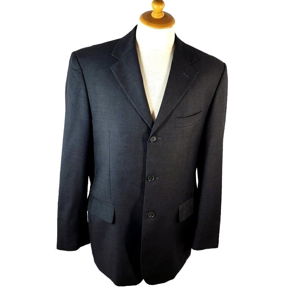 Enzo Tovare 3 Button Suit Jacket Charcoal Gray Super 120s Virgin Wool Mens 44R